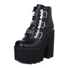 Black matte finish boot with bat shaped buckles