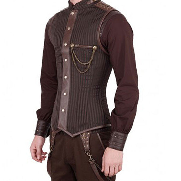 Men's Steampunk -Orville Striped Steampunk Corset Waistcoat – Gothikco