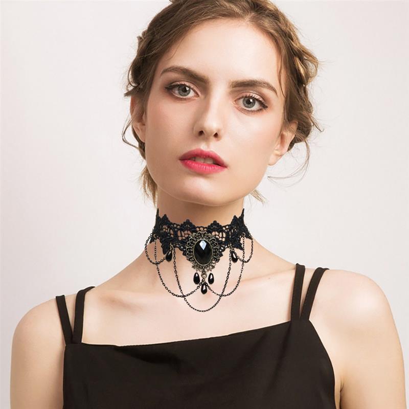 Gothic Metal Chain & Lace Choker | Party City