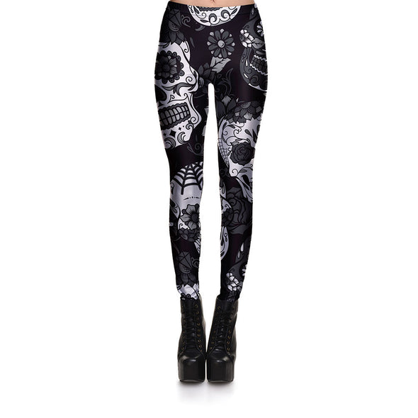 "Rose Calavera" Skull Print Leggings