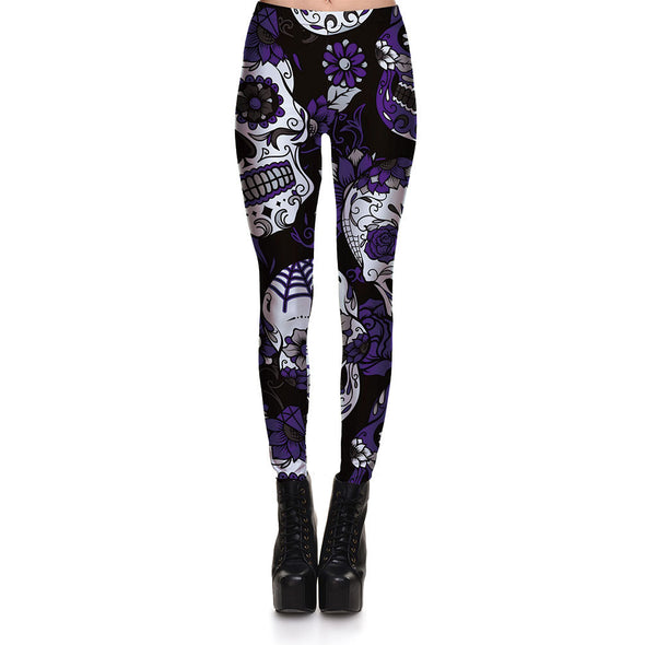 "Rose Calavera" Skull Print Leggings