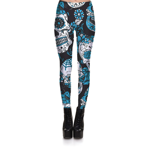 "Rose Calavera" Skull Print Leggings