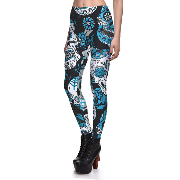 "Rose Calavera" Skull Print Leggings