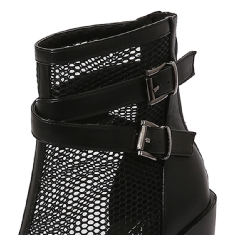 Zora Black Patent Leather Platform Ankle Boots with Chain Accent