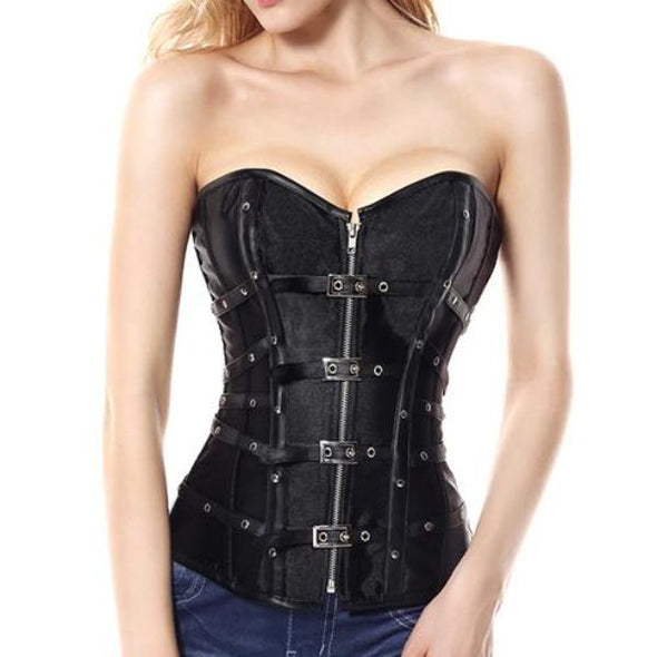 "Kitt" Industrial Goth Black Overbust Corset with Buckle