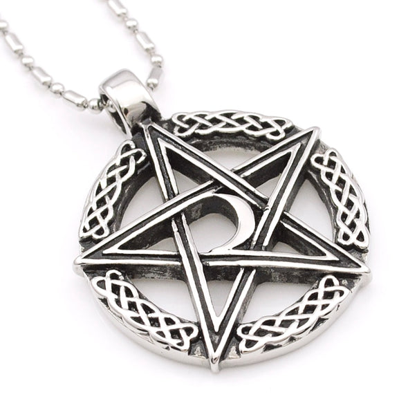 Gothic Pentagram with Crescent Moon Pendant